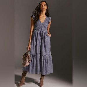 BY ANTHROPOLOGIE THE PEREGRINE MIDI DRESS slate xs